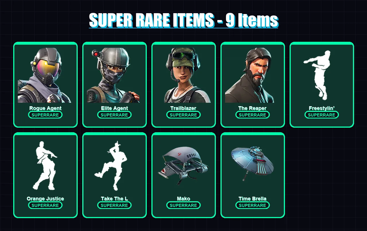 [PC/XBOX/PSN] | Rogue Agent | Elite Agent | Trailblazer | The Reaper | The Origin | 44 skin | 46 pickaxe | 48 emote | 51 glider | Lv1117 — Fortnite account