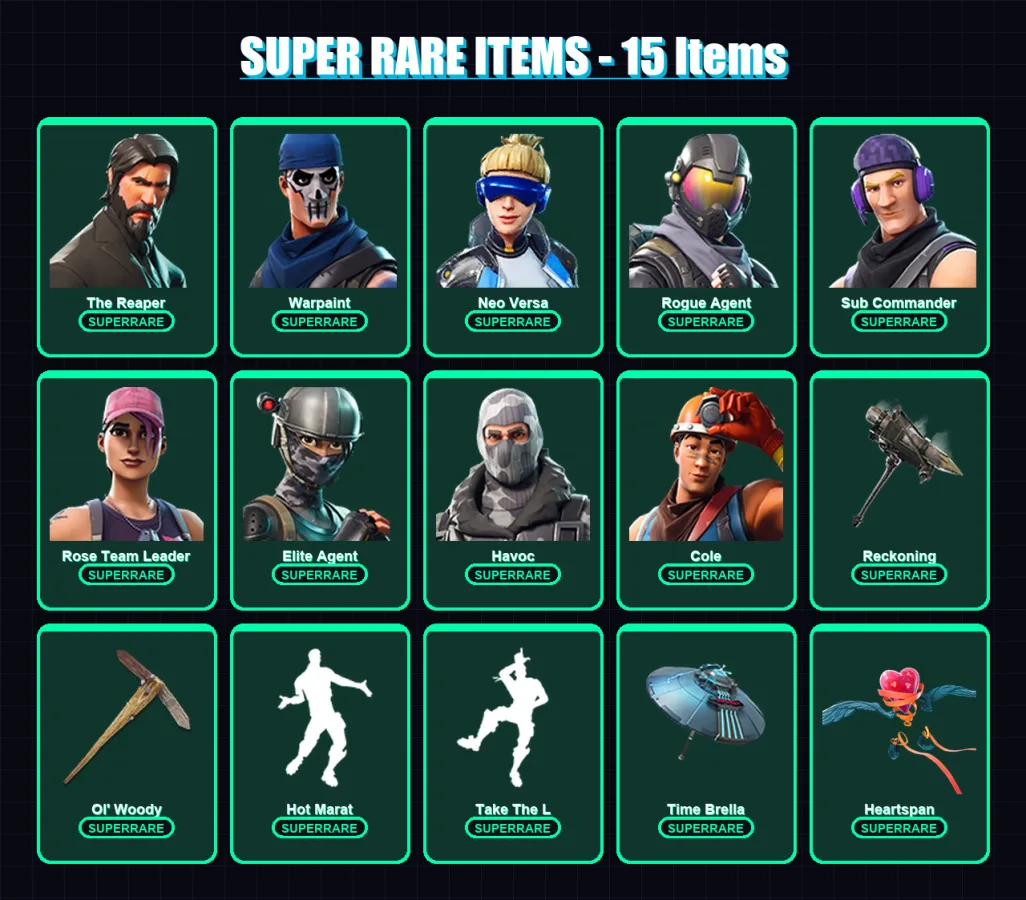 [PC/XBOX] | The Reaper | Warpaint | Neo Versa | Rogue Agent | Sub Commander | 86 skin | 54 pickaxe | 91 emote | 67 glider | Lv925 — Fortnite account