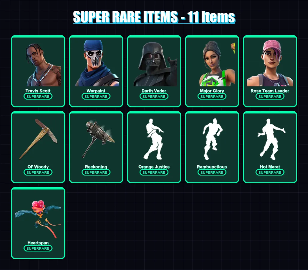 [PC/XBOX] | Travis Scott | Warpaint | Darth Vader | Major Glory | Rose Team Leader | 131 skin | 123 pickaxe | 154 emote | 118 glider | Lv1560