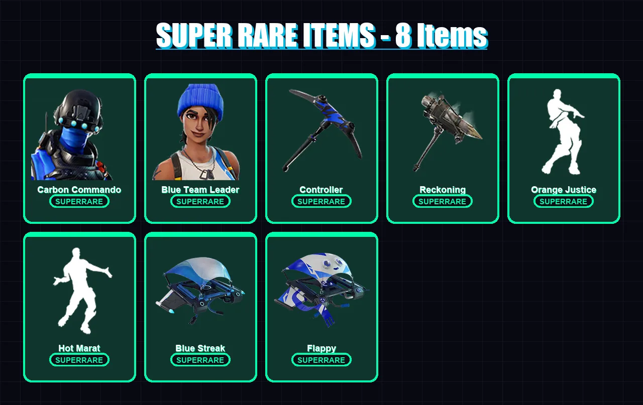 [PC/PSN] | Carbon Commando | Blue Team Leader | Drift | Zenith | Dire | 26 skin | 14 pickaxe | 19 emote | 16 glider | Lv70