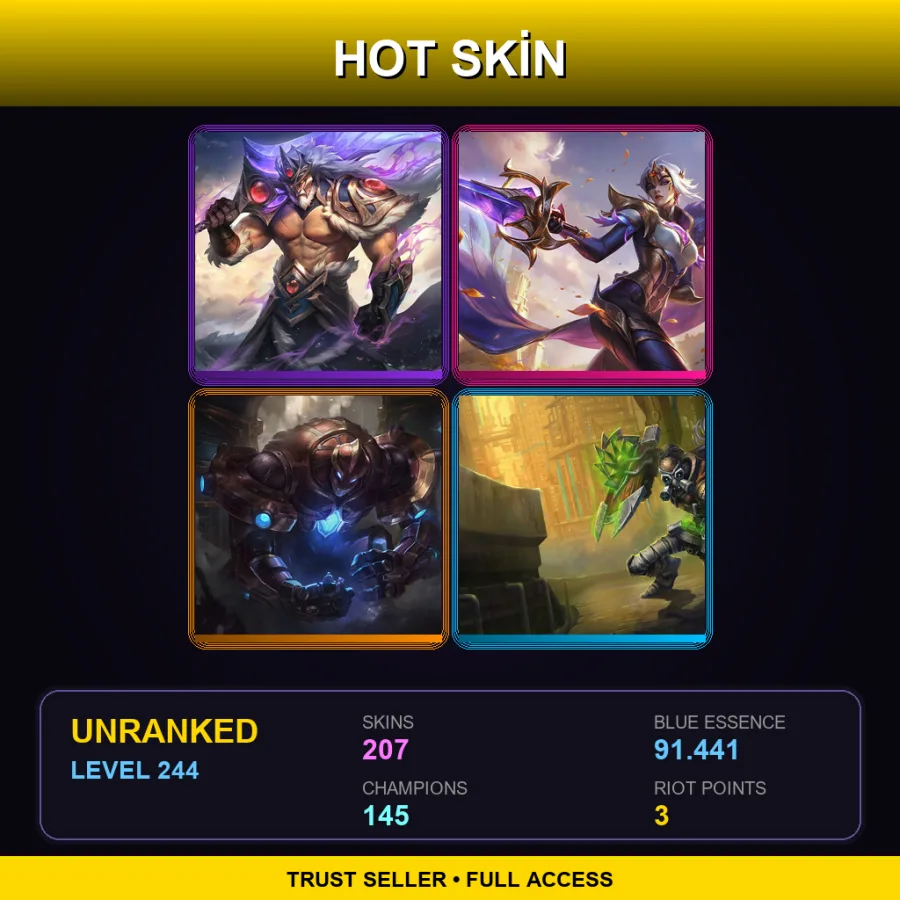 EUNE | Lv244 | Unranked | 207 Skin | 145 Champ — LoL account