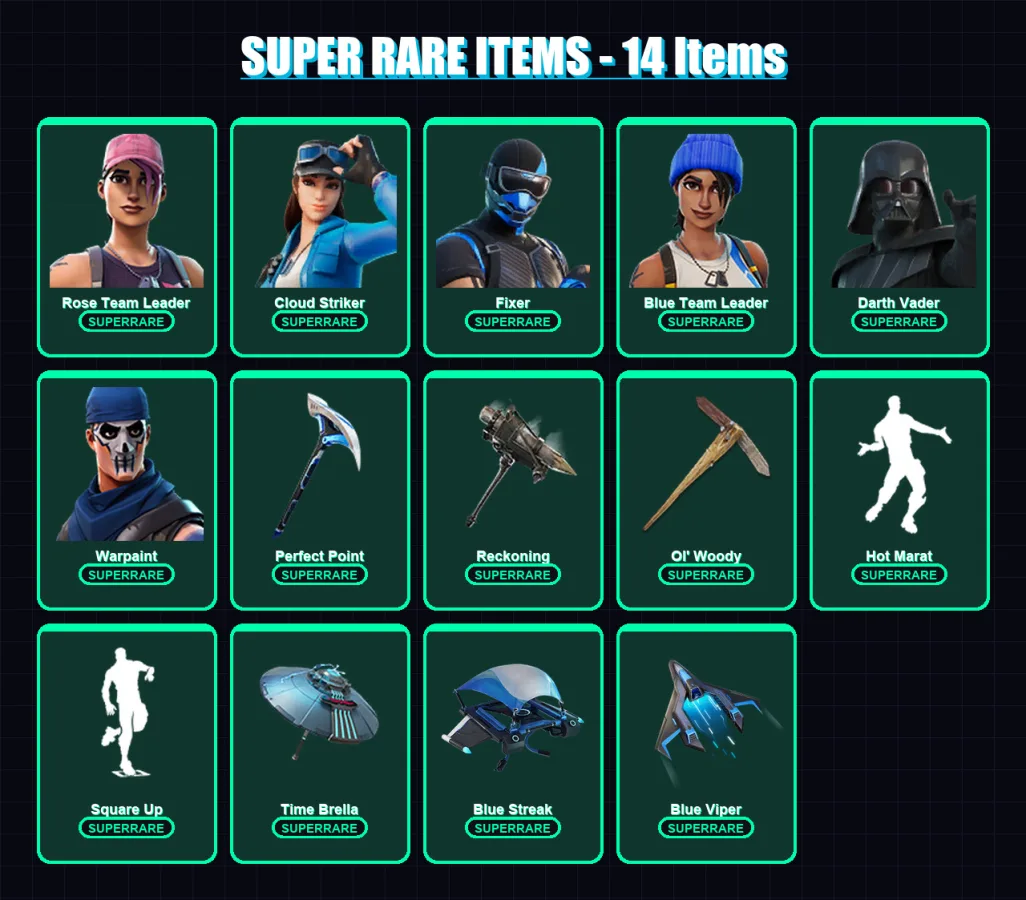 [PS4/PS5/PC] | Rose Team Leader | Cloud Striker | Fixer | Blue Team Leader | Darth Vader | 193 skin | 209 pickaxe | 159 emote | 197 glider | Lv3272