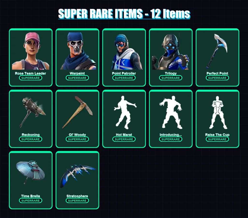 [PC/XBOX] | Rose Team Leader | Warpaint | Point Patroller | Trilogy | Raz | 71 skin | 105 pickaxe | 100 emote | 106 glider | Lv1753
