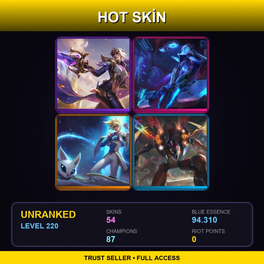 LAS | Lv220 | Unranked | 54 Skin | 87 Champ — LoL account