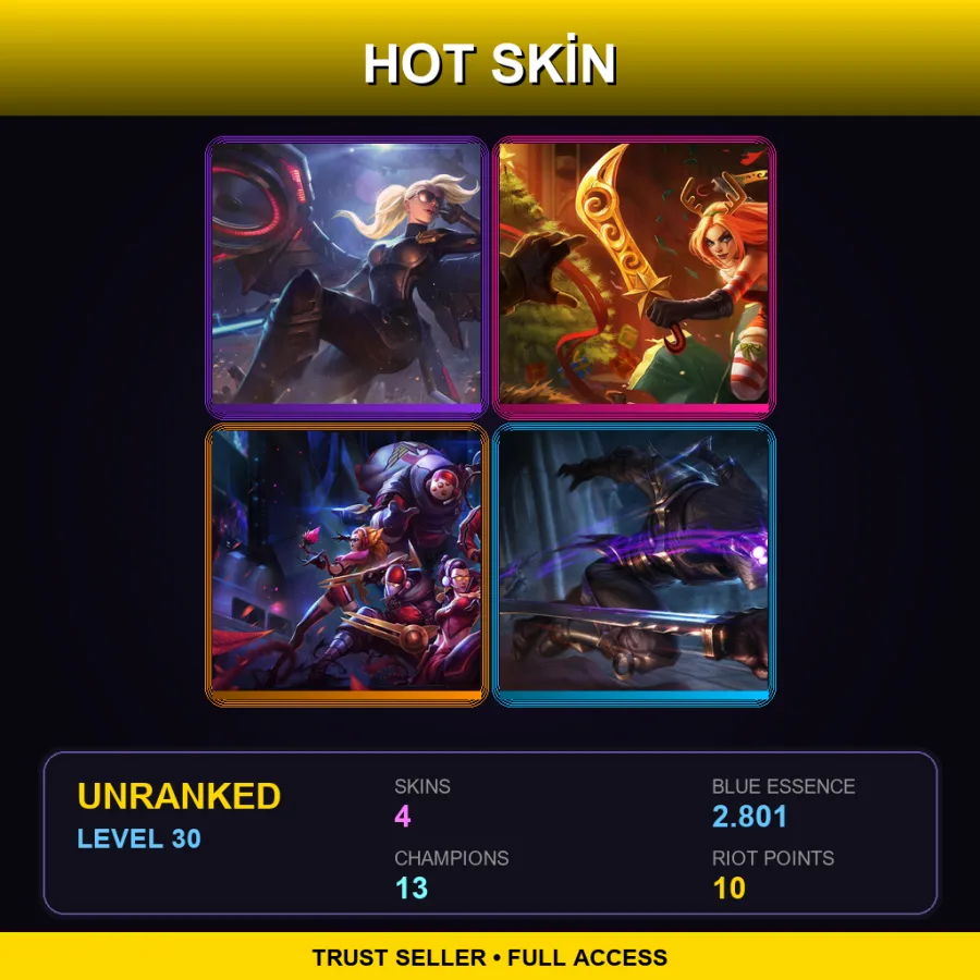 LAN | Riot Kayle | Slay Belle Katarina | SKT T1 Zed | Assassin Master Yi | 4 Skin | 13 Champ | Lv30