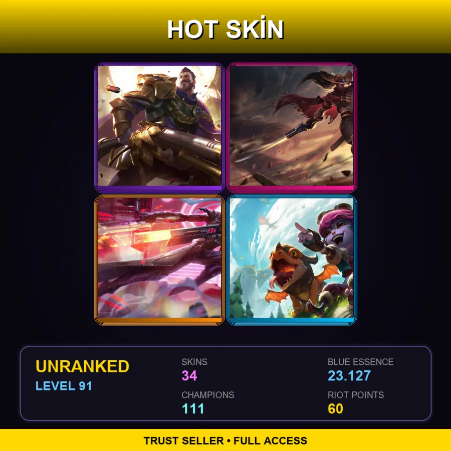 TR | Lv91 | Unranked | 34 Skin | 111 Champ