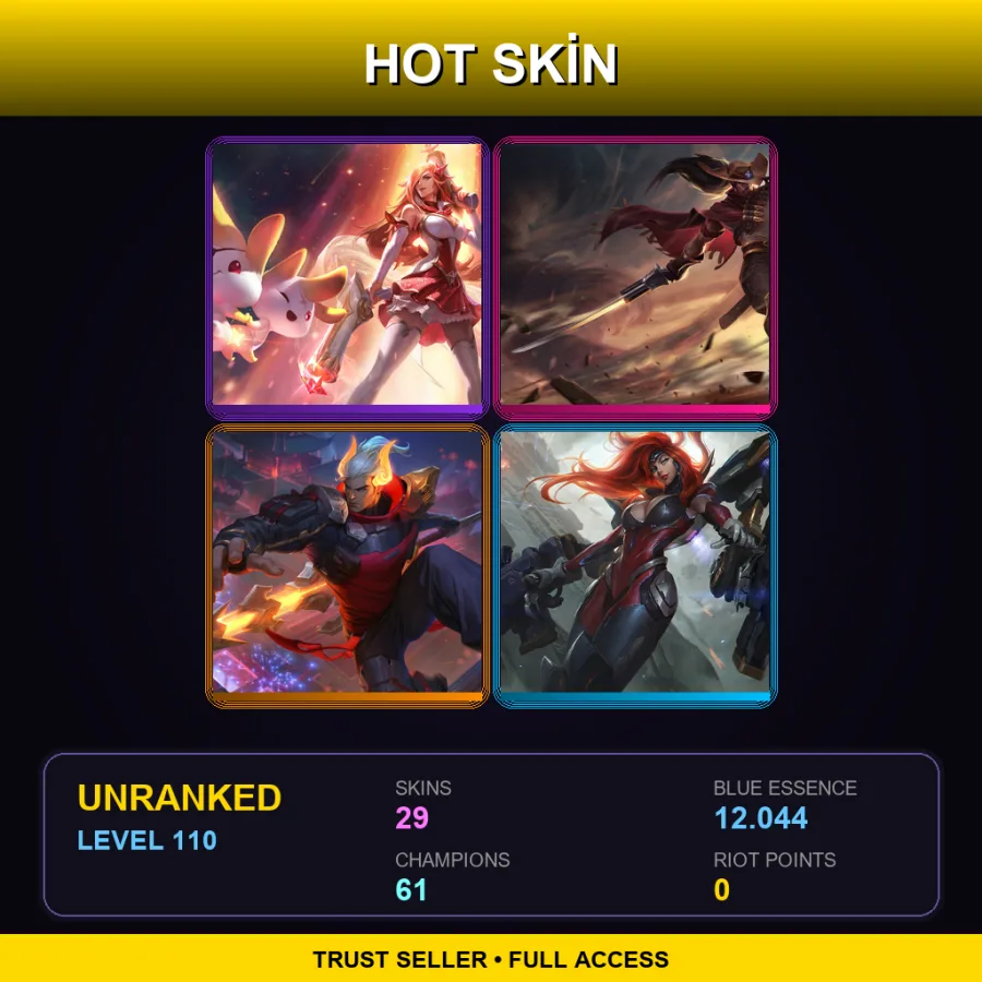 LAS | Star Guardian Miss Fortune | High Noon Yasuo | Lunar Beast Jarvan IV | Gun Goddess Miss Fortune | 29 Skin | 61 Champ | Lv110