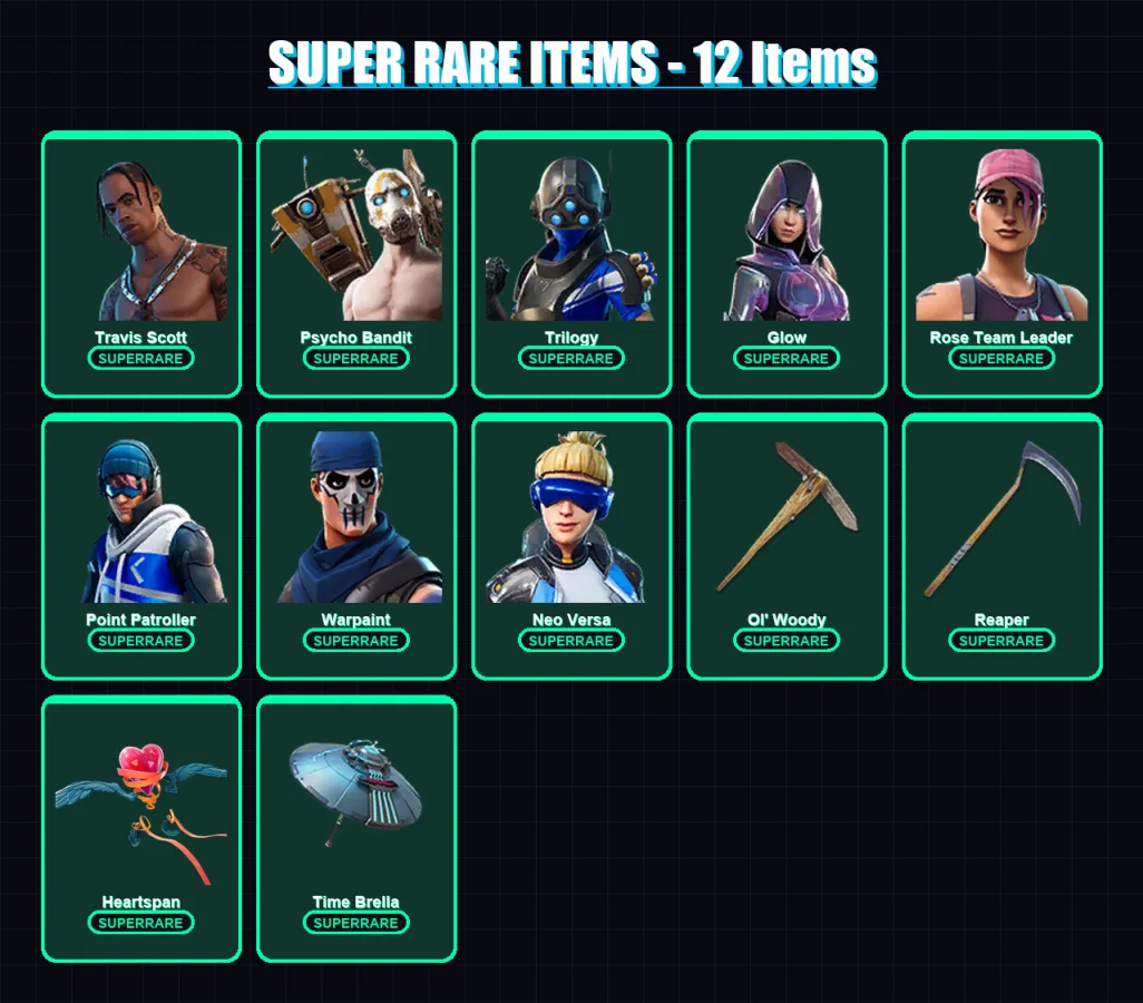 [PC/PSN] | Travis Scott | Psycho Bandit | Trilogy | Glow | Rose Team Leader | 178 skin | 194 pickaxe | 170 emote | 161 glider | Lv2520