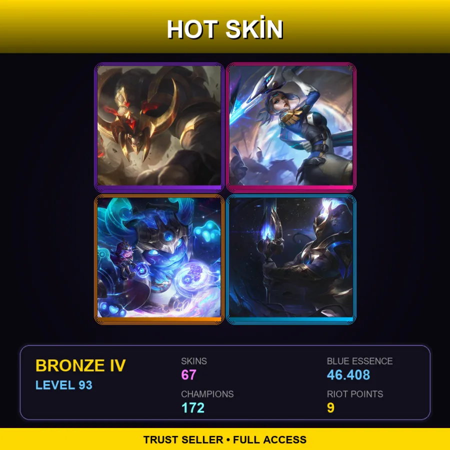 VN | Lv93 | Bronze IV | 67 Skin | 172 Champ — LoL account