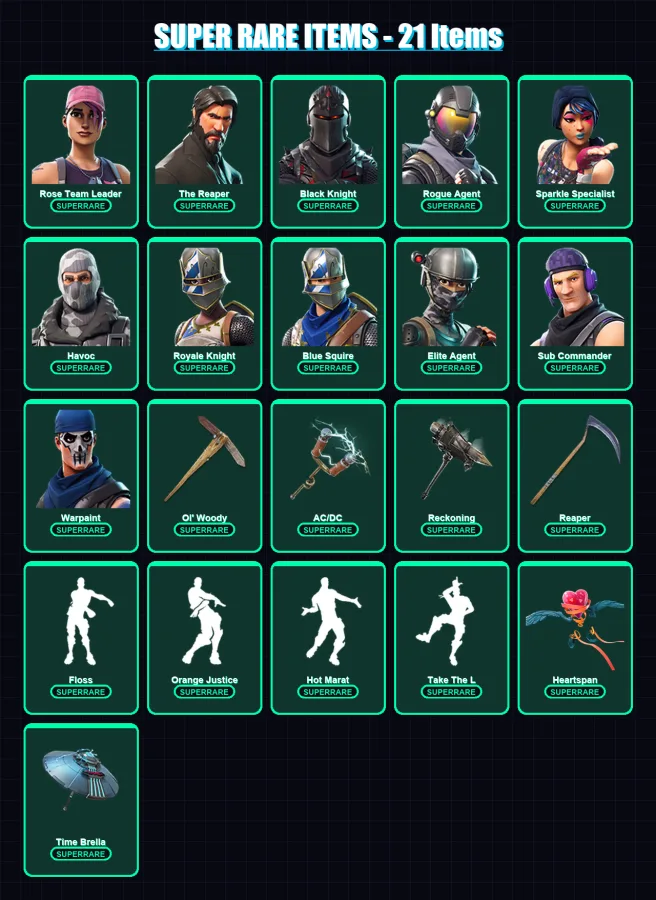 [PC] | Rose Team Leader | The Reaper | Black Knight | Rogue Agent | Sparkle Specialist | 132 skin | 126 pickaxe | 103 emote | 111 glider | Lv1486