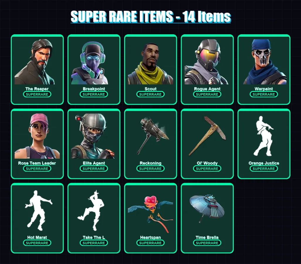 [PC/XBOX/PSN] | The Reaper | Breakpoint | Scout | Rogue Agent | Warpaint | 133 skin | 118 pickaxe | 192 emote | 111 glider | Lv1507