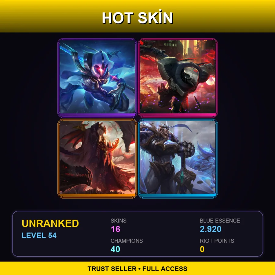 LAS | Lv54 | Unranked | 16 Skin | 40 Champ — LoL account