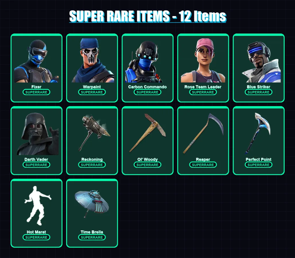 [PS4/PS5/XBOX/PC] | Fixer | Warpaint | Carbon Commando | Rose Team Leader | Blue Striker | 212 skin | 241 pickaxe | 204 emote | 197 glider | Lv3912