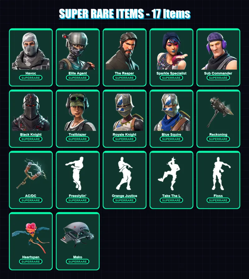 [PC/XBOX] | Havoc | Elite Agent | The Reaper | Sparkle Specialist | Sub Commander | 52 skin | 53 pickaxe | 50 emote | 53 glider | Lv757