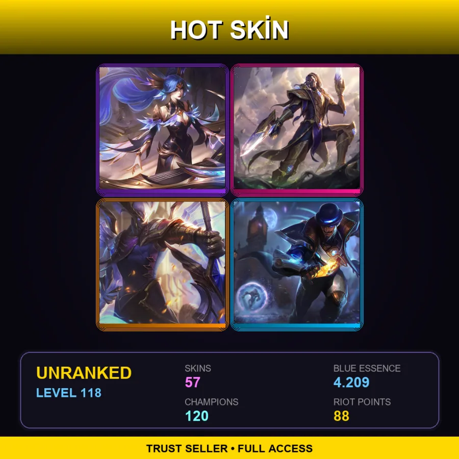 EUW | Lv118 | Unranked | 57 Skin | 120 Champ — LoL account