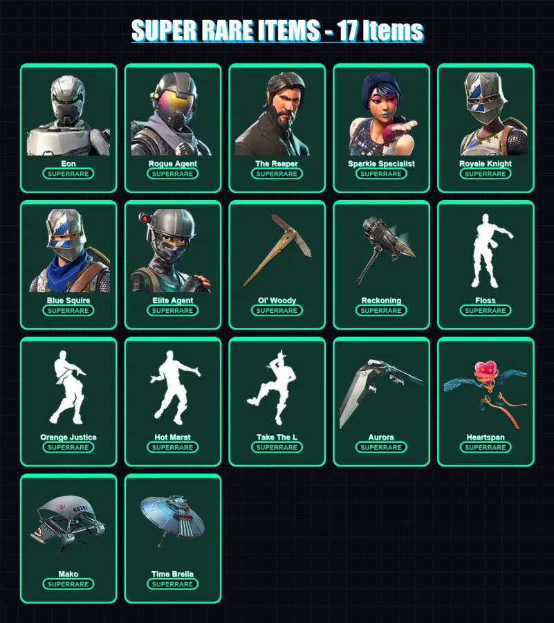 [PC/XBOX/PSN] | Eon | Rogue Agent | The Reaper | Sparkle Specialist | Royale Knight | 82 skin | 64 pickaxe | 63 emote | 69 glider | Lv839