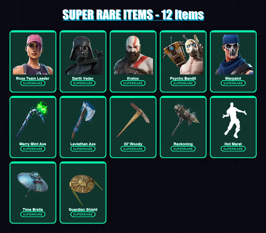 [PC/PSN] | Rose Team Leader | Darth Vader | Kratos | Psycho Bandit | Warpaint | 312 skin | 260 pickaxe | 204 emote | 227 glider | Lv3824