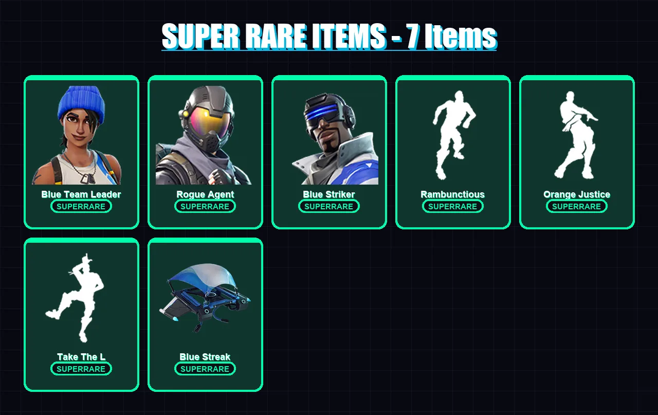 [PS4/PS5/XBOX/PC] | Blue Team Leader | Rogue Agent | Blue Striker | Vertex | Carbide | 31 skin | 40 pickaxe | 42 emote | 30 glider | Lv311