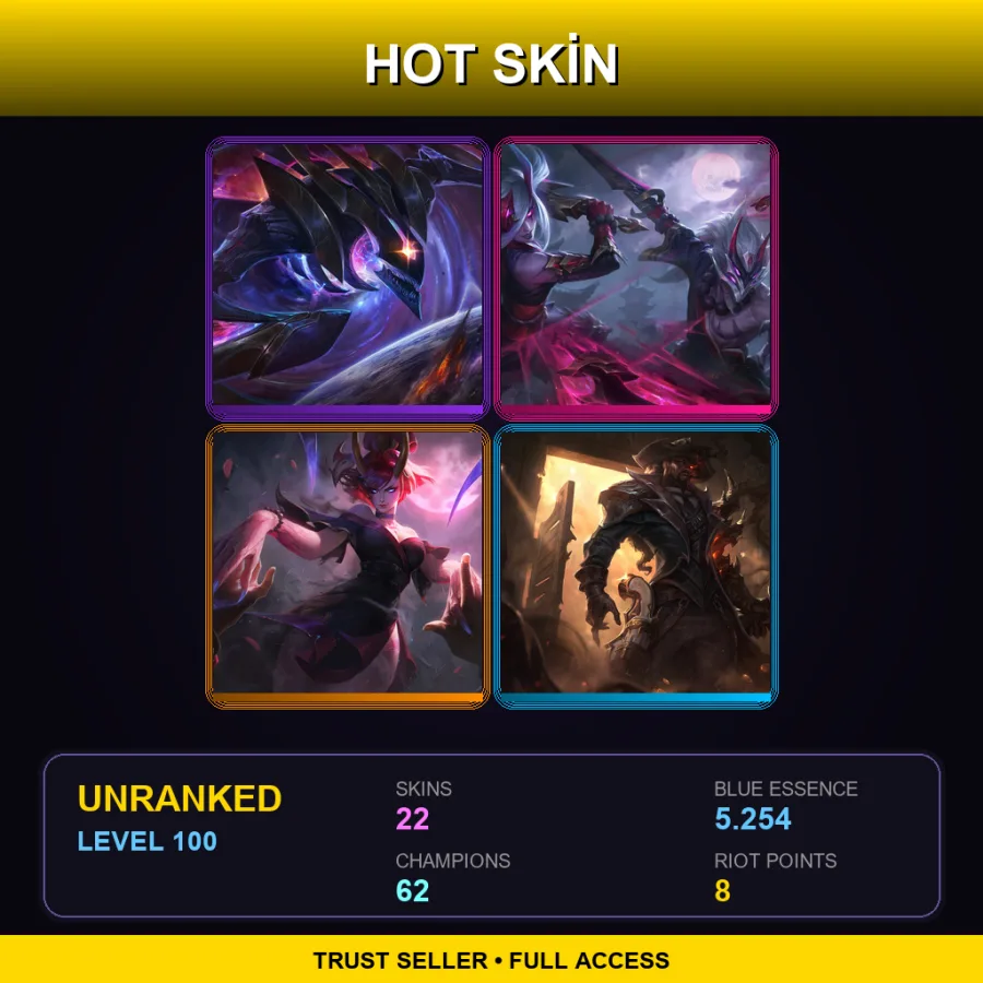 SG | Lv100 | Unranked | 22 Skin | 62 Champ — LoL account