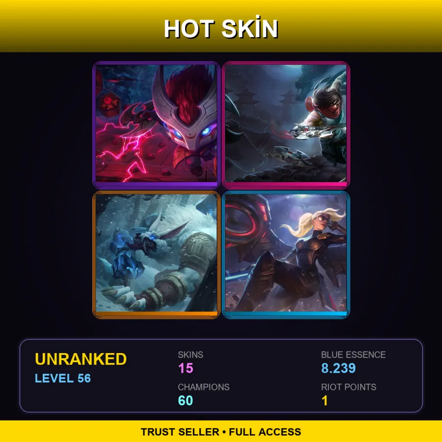 LAN | Lv56 | Unranked | 15 Skin | 60 Champ — LoL account