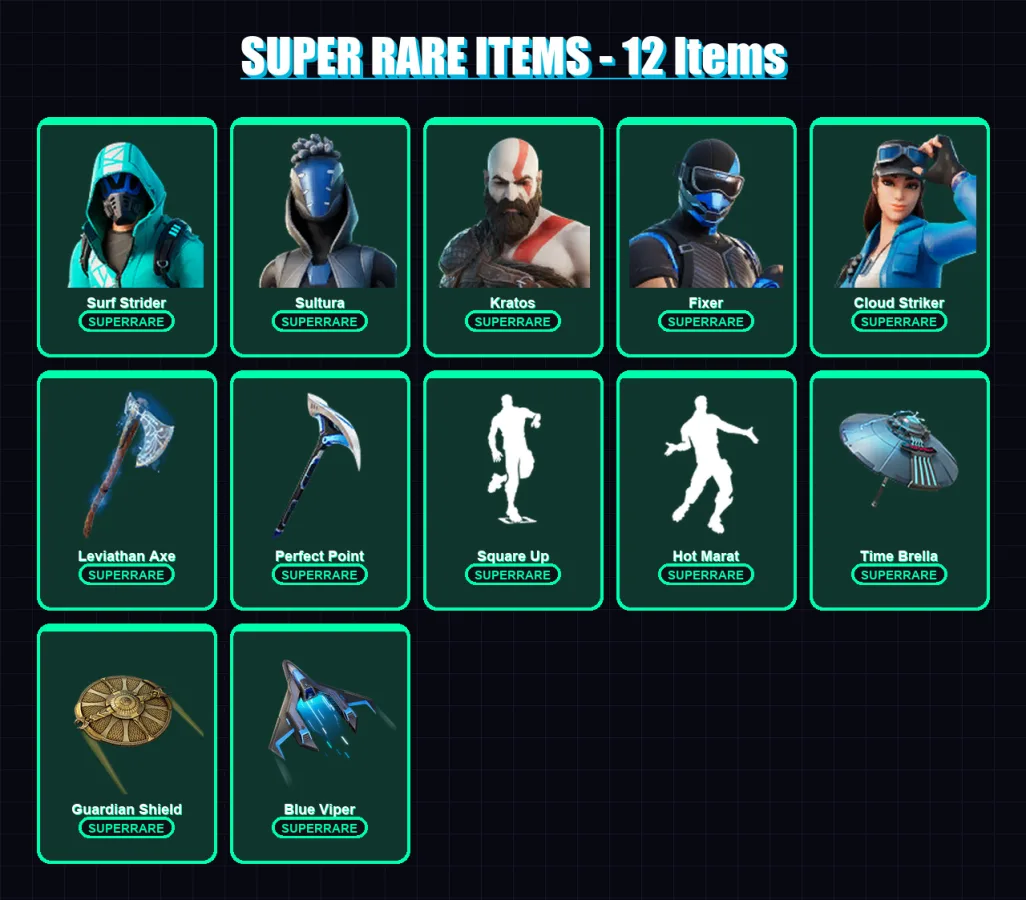 [PC/XBOX] | Surf Strider | Sultura | Kratos | Fixer | Cloud Striker | 230 skin | 226 pickaxe | 189 emote | 177 glider | Lv2469
