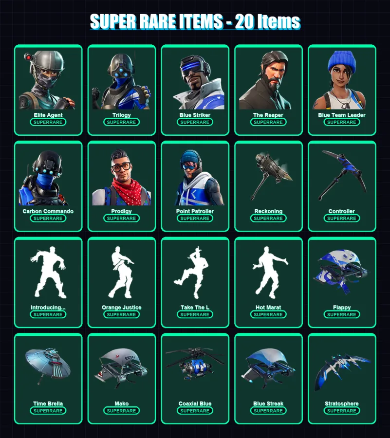 [PS4/PS5/XBOX/PC] | Elite Agent | Trilogy | Blue Striker | The Reaper | Blue Team Leader | 67 skin | 67 pickaxe | 73 emote | 87 glider | Lv1096