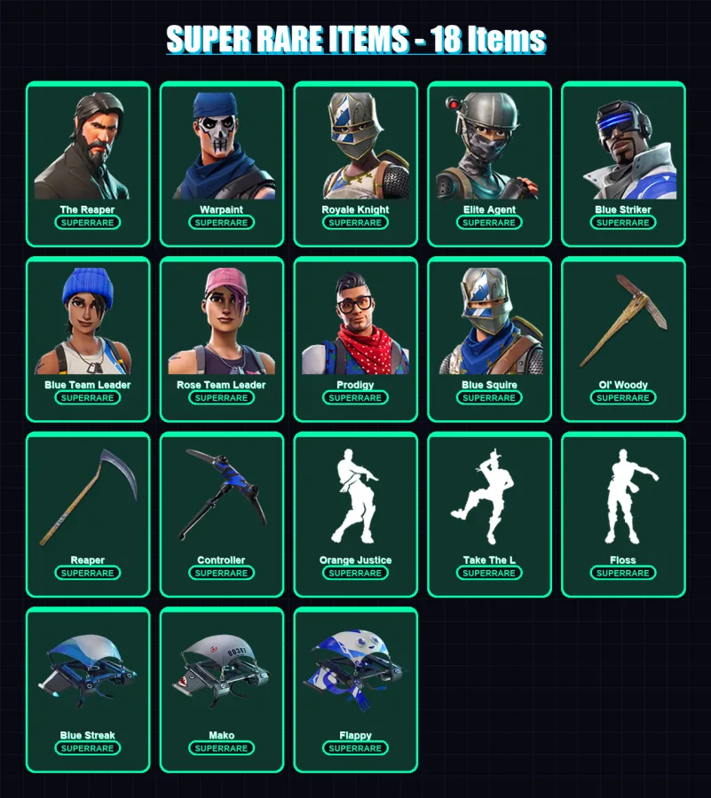 [PS4/PS5/XBOX/PC] | The Reaper | Warpaint | Royale Knight | Elite Agent | Blue Striker | 40 skin | 29 pickaxe | 38 emote | 45 glider | Lv611