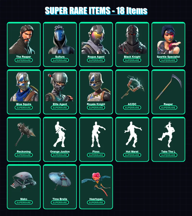[PS4/PS5/XBOX/PC] | The Reaper | Sultura | Rogue Agent | Black Knight | Sparkle Specialist | 123 skin | 139 pickaxe | 119 emote | 147 glider | Lv180