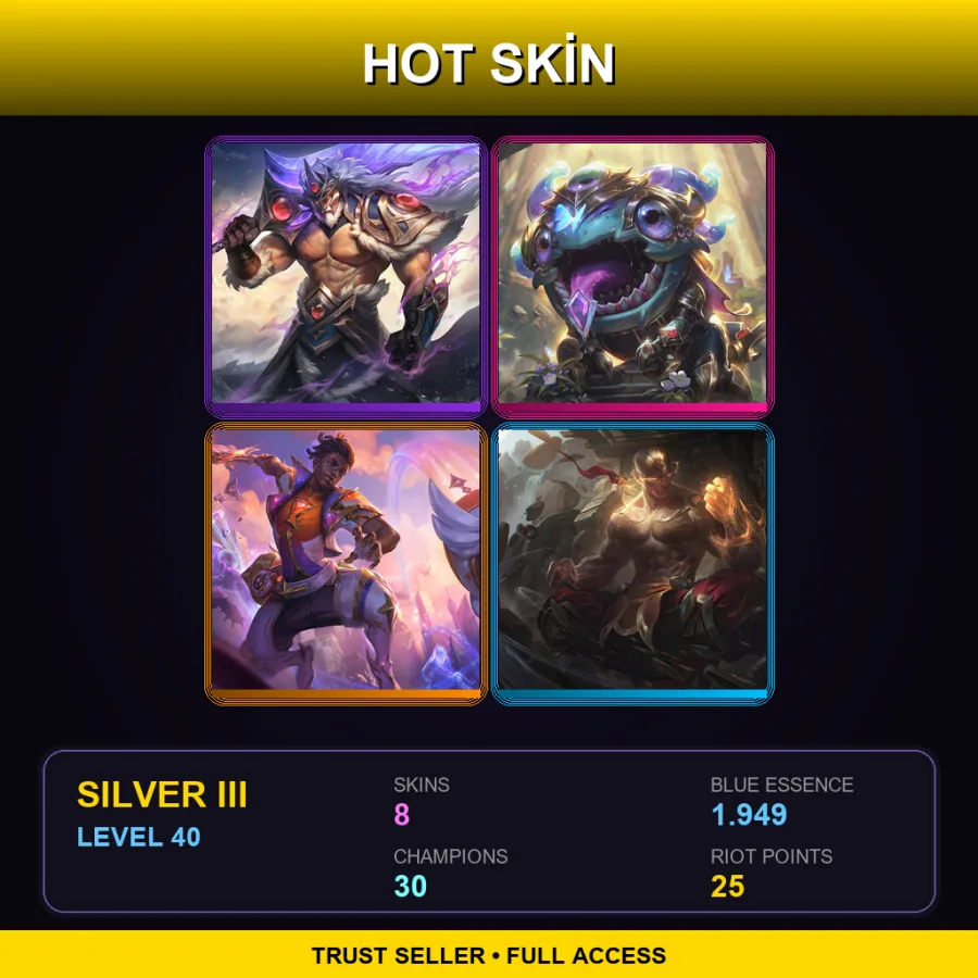 LAN | Lv40 | Silver III | 8 Skin | 30 Champ — LoL account