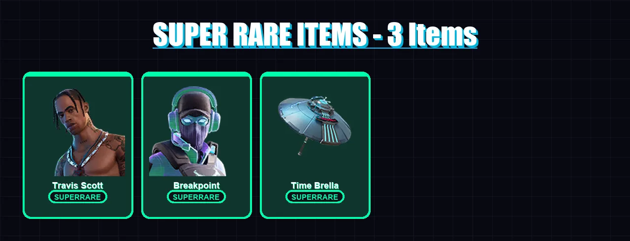 [PC] | Travis Scott | Breakpoint | Predator | Vendetta | Blackheart | 60 skin | 87 pickaxe | 83 emote | 79 glider | Lv1241