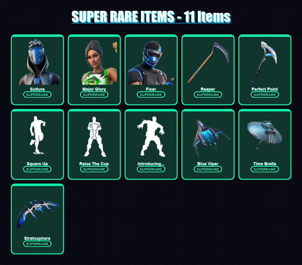 [PS4/PS5/XBOX/PC] | Sultura | Major Glory | Fixer | Predator | The Imagined | 72 skin | 126 pickaxe | 88 emote | 100 glider | Lv1816