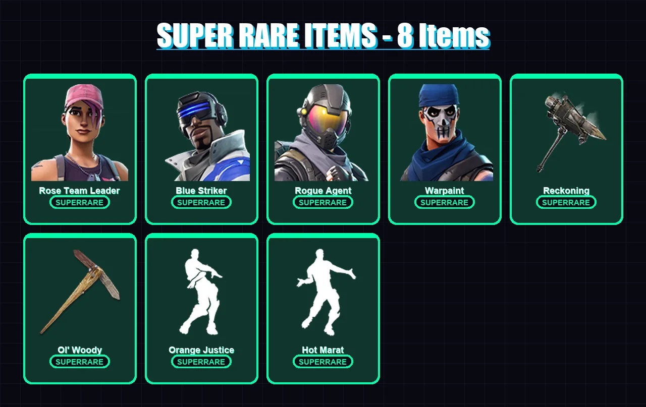 [PS4/PS5/XBOX/PC] | Rose Team Leader | Blue Striker | Rogue Agent | Warpaint | Drift | 65 skin | 45 pickaxe | 54 emote | 43 glider | Lv504