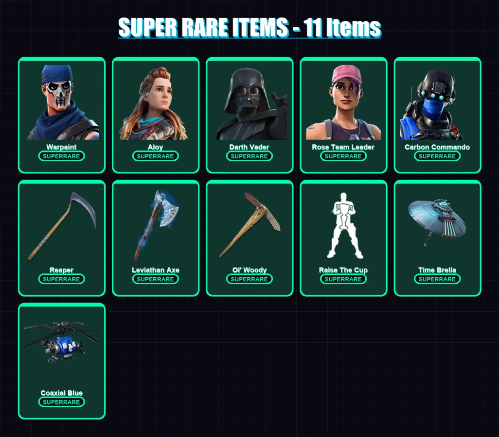 [PS4/PS5/PC] | Warpaint | Aloy | Darth Vader | Rose Team Leader | Carbon Commando | 222 skin | 284 pickaxe | 222 emote | 219 glider | Lv5012