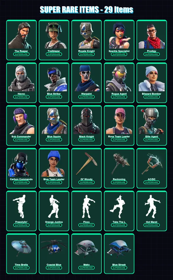 [PS4/PS5/XBOX/PC] | The Reaper | Trailblazer | Royale Knight | Sparkle Specialist | Prodigy | 99 skin | 59 pickaxe | 53 emote | 65 glider | Lv647