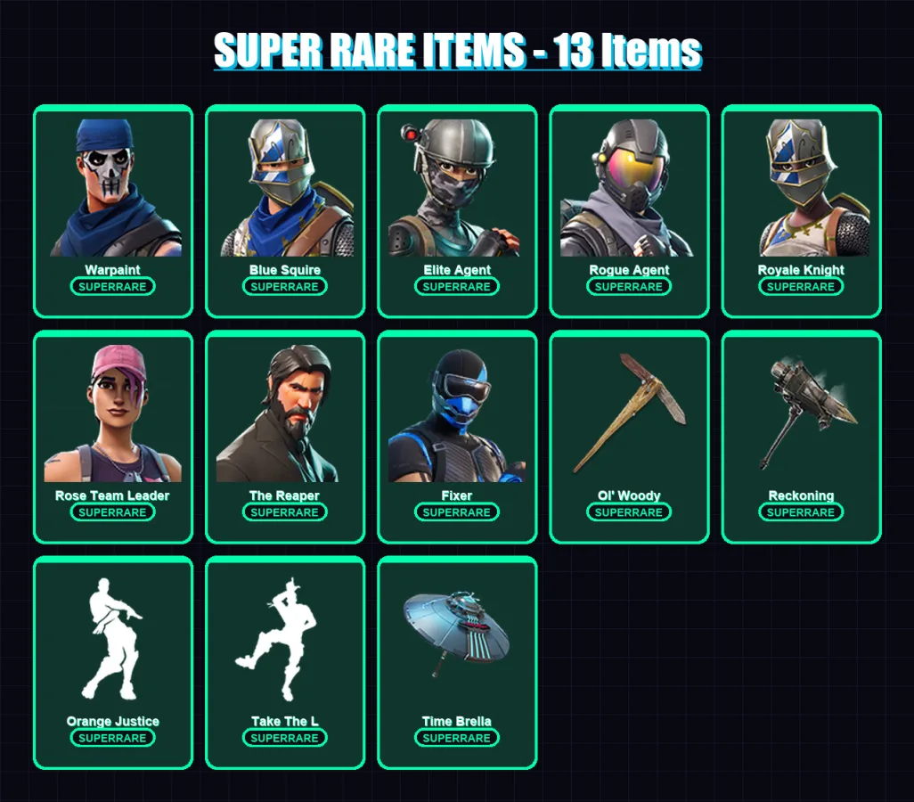 [PS4/PS5/PC] | Warpaint | Blue Squire | Elite Agent | Rogue Agent | Royale Knight | 72 skin | 47 pickaxe | 63 emote | 57 glider | Lv609