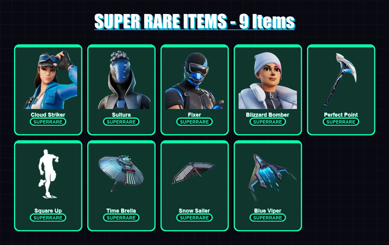 [PS4/PS5/XBOX/PC] | Cloud Striker | Sultura | Fixer | Blizzard Bomber | Fade | 86 skin | 104 pickaxe | 72 emote | 104 glider | Lv1144