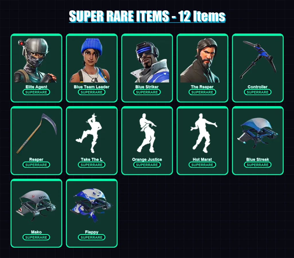[PS4/PS5/XBOX/PC] | Elite Agent | Blue Team Leader | Blue Striker | The Reaper | Carbide | 31 skin | 57 pickaxe | 50 emote | 54 glider | Lv919 — Fortnite account