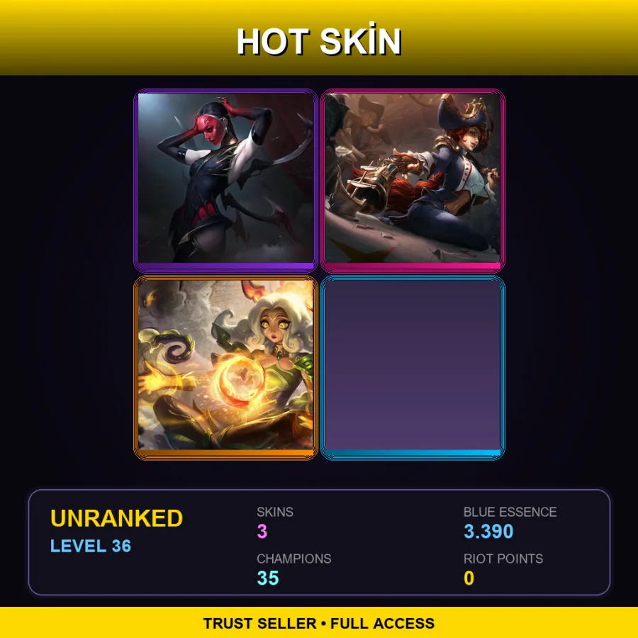 EUW | Lv36 | Unranked | 3 Skin | 35 Champ — LoL account