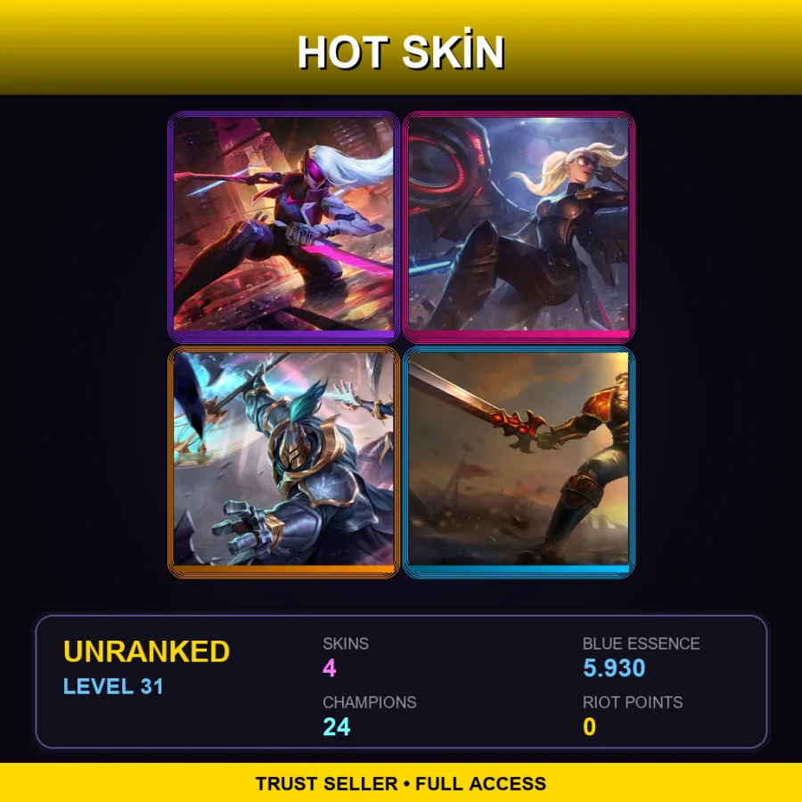 EUW | Lv31 | Unranked | 4 Skin | 24 Champ — LoL account