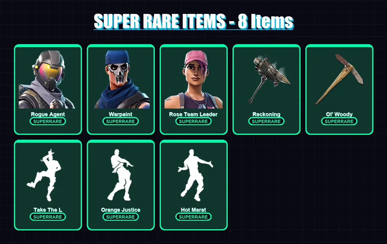 [SWITCH/PSN/PC] | Rogue Agent | Warpaint | Rose Team Leader | Hybrid | Deadpool | 47 skin | 48 pickaxe | 49 emote | 55 glider | Lv585