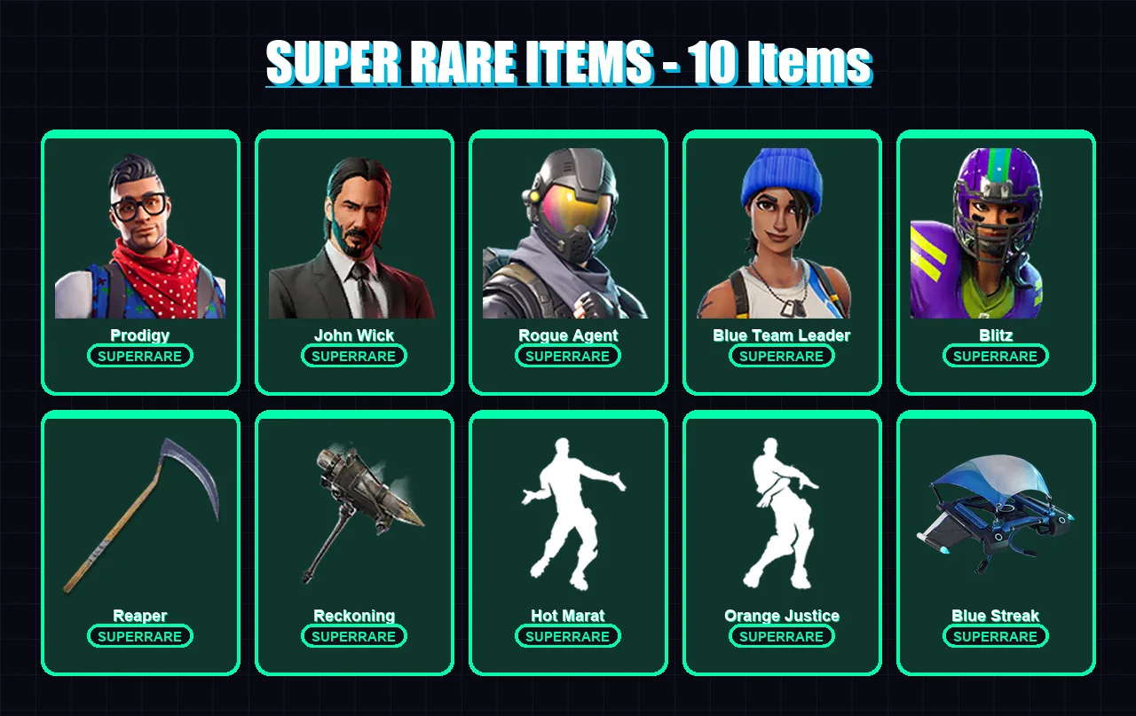 [PC/XBOX/PSN] | Prodigy | John Wick | Rogue Agent | Blue Team Leader | Blitz | 53 skin | 33 pickaxe | 70 emote | 34 glider | Lv360