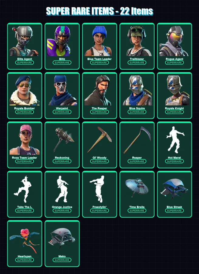 [PS4/PS5/XBOX/PC] | Elite Agent | Blitz | Blue Team Leader | Trailblazer | Rogue Agent | 129 skin | 122 pickaxe | 107 emote | 113 glider | Lv1726
