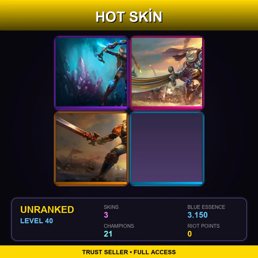 EUW | Lv40 | Unranked | 3 Skin | 21 Champ — LoL account