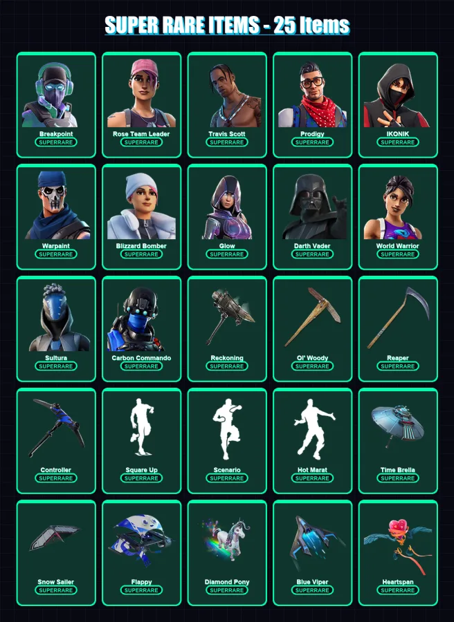 [PS4/PS5/PC] | Breakpoint | Rose Team Leader | Travis Scott | Prodigy | IKONIK | 295 skin | 265 pickaxe | 265 emote | 236 glider | Lv3598