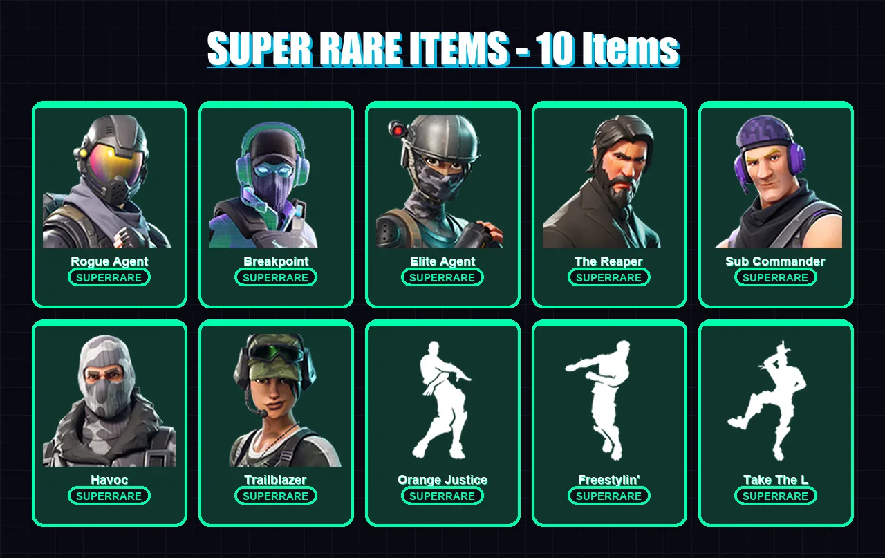 [PC/XBOX] | Rogue Agent | Breakpoint | Elite Agent | The Reaper | Sub Commander | 64 skin | 58 pickaxe | 70 emote | 55 glider | Lv802
