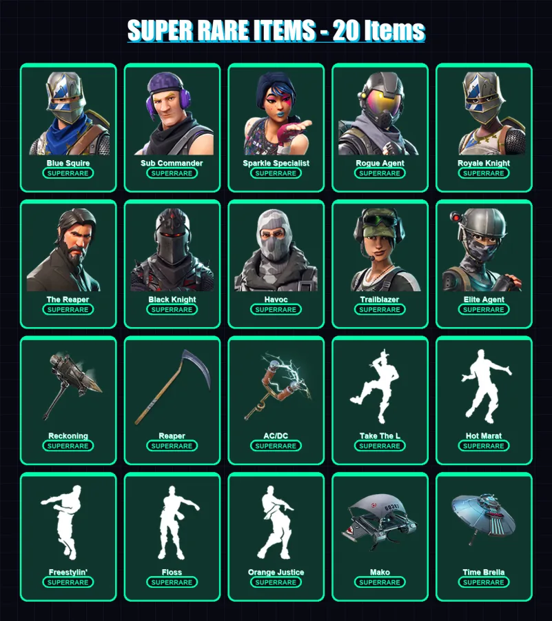 [PC/PSN] | Blue Squire | Sub Commander | Sparkle Specialist | Rogue Agent | Royale Knight | 68 skin | 61 pickaxe | 70 emote | 63 glider | Lv1164