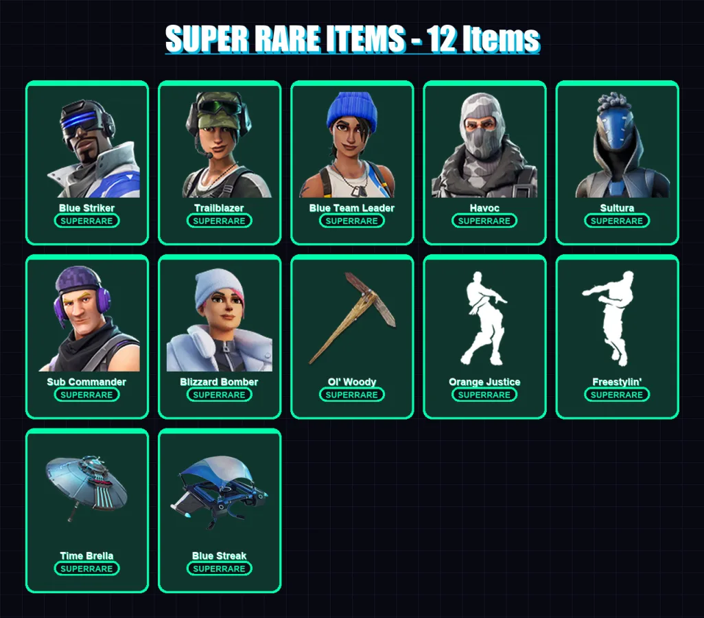 [PS4/PS5/XBOX/PC] | Blue Striker | Trailblazer | Blue Team Leader | Havoc | Sultura | 239 skin | 221 pickaxe | 158 emote | 139 glider | Lv2302