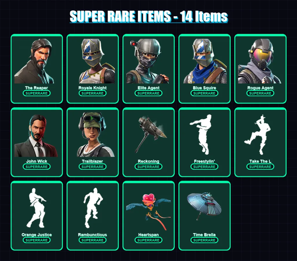 [PC/XBOX/PSN] | The Reaper | Royale Knight | Elite Agent | Blue Squire | Rogue Agent | 68 skin | 42 pickaxe | 49 emote | 31 glider | Lv344
