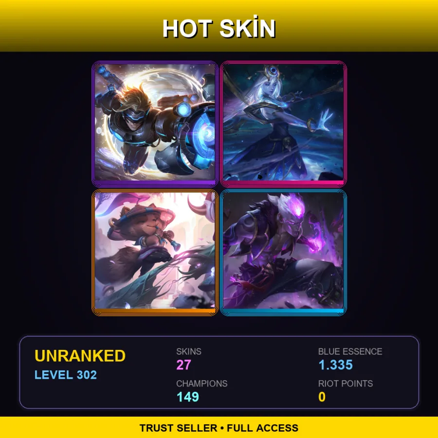 LAS | Lv302 | Unranked | 27 Skin | 149 Champ — LoL account