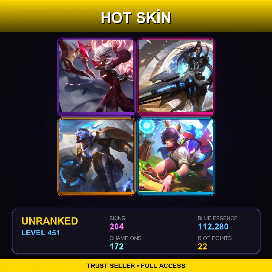 SG | Lv451 | Unranked | 204 Skin | 172 Champ — Unranked / Smurf League of Legends